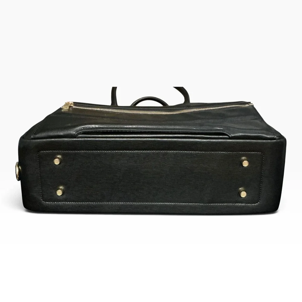 New La Mansio Grand Black Leather Travel Backpack / Briefcase + Laptop Case